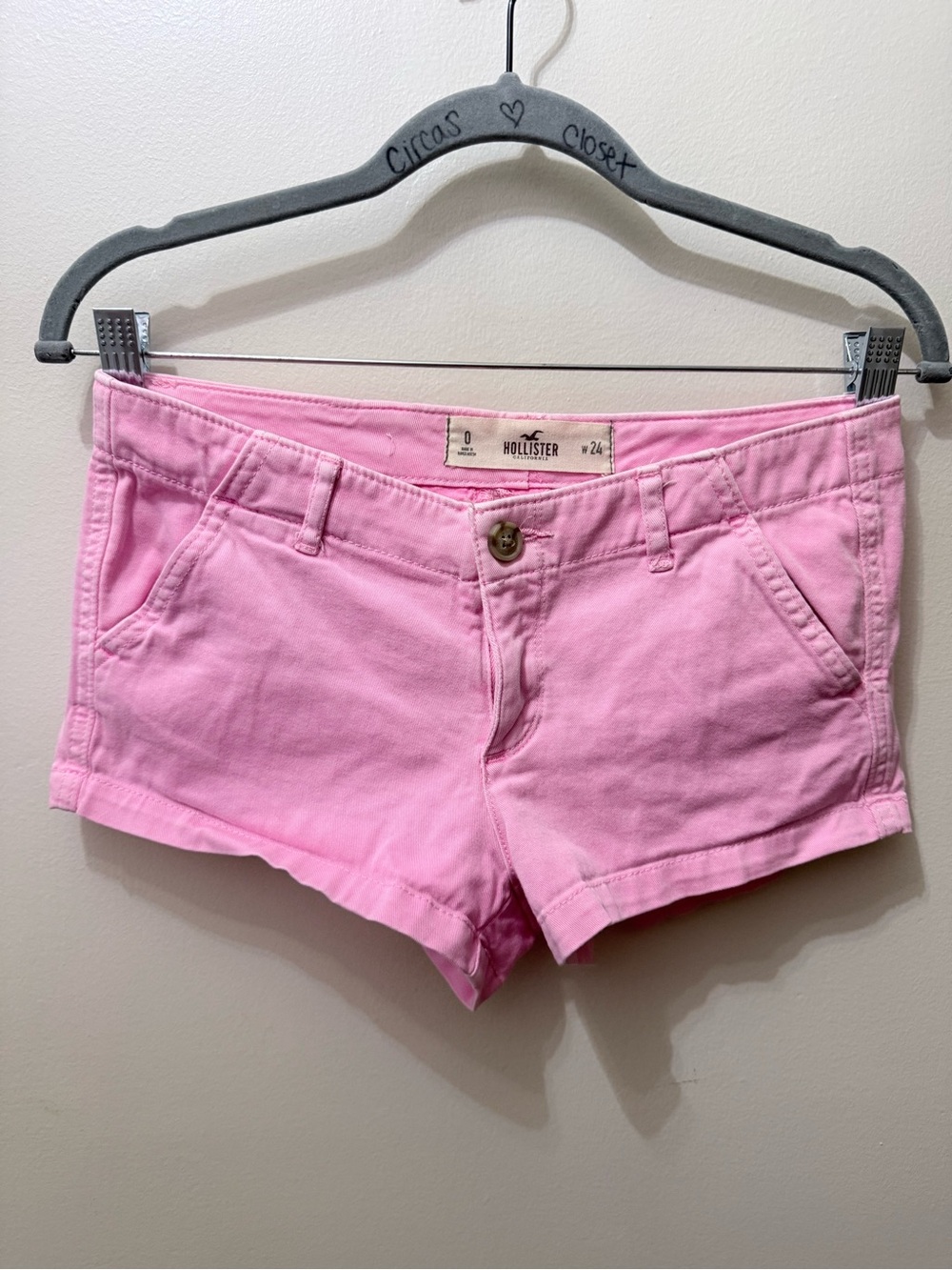 Y2K Hollister Vibrant Pink Low Rise Twill Chino Shorty Micro Shorts Preppy 0 27”